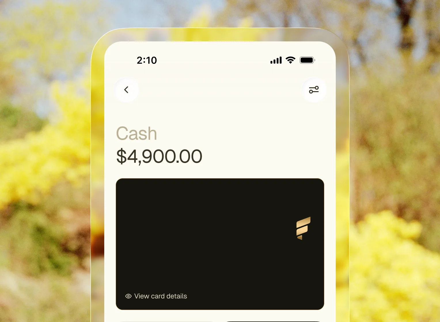 Fold cash account with a $4,900.00 balance and the Fold debit card