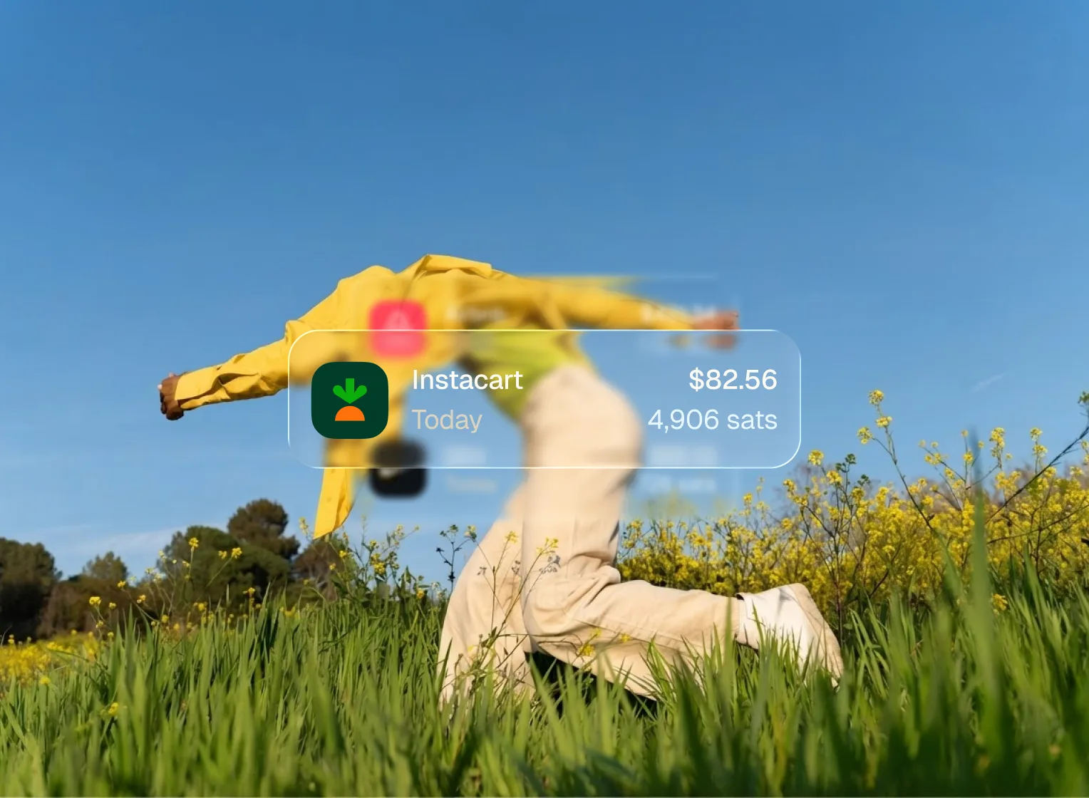 An $82.56 Instacart purchase earning 4,906 sats in bitcoin rewards